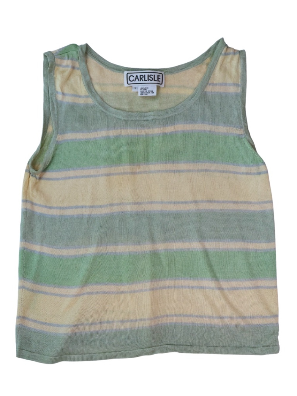 Carlisle 100% Silk Knit Tank Top Womens Small Pastel Striped Green Quiet Luxury